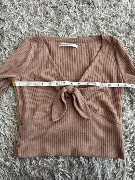 Abercrombie & Fitch Brown Ribbed Knot Front Long Sleeve Top - Picture 3 of 7